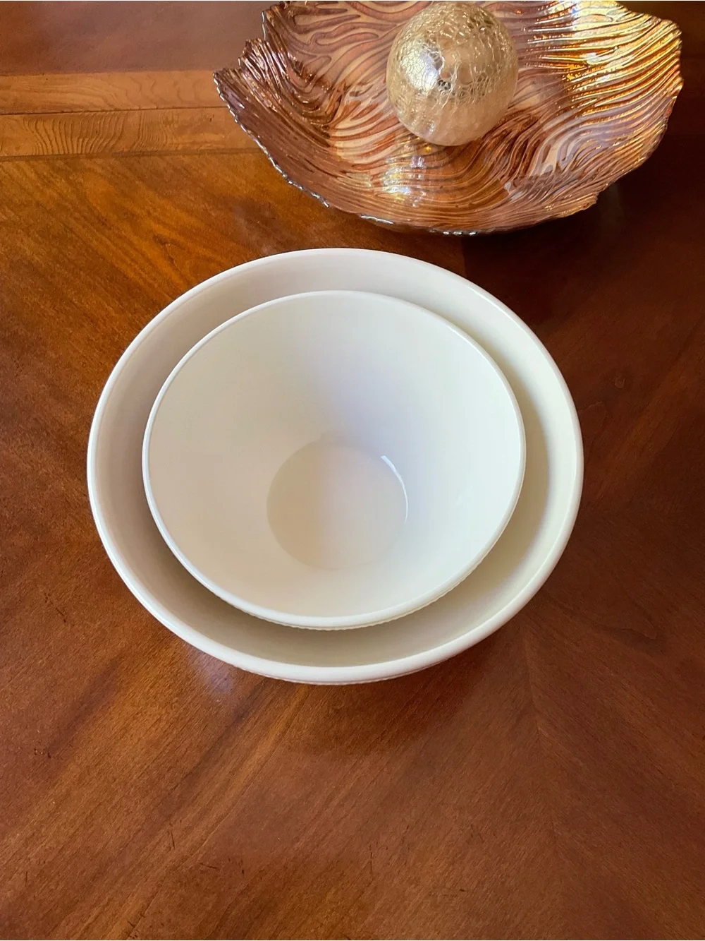 Vintage Crate & Barrel Nesting Mixing Serving Bowls, set of two, Ivory, EUC